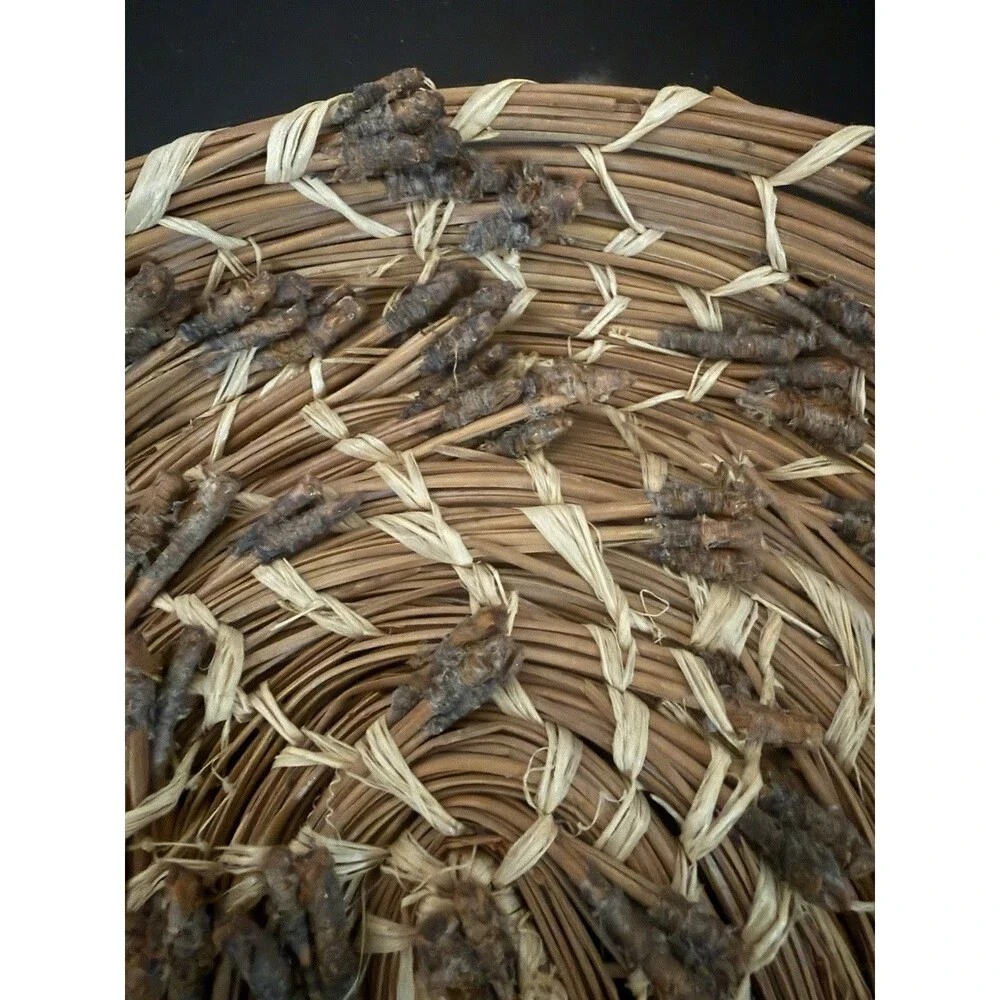 Handmade Coushatta Style Pine Needles and Raffia Flat Basket